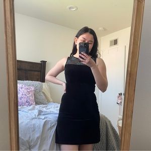 90s Black Velvet Dress with Blue Glitter Details